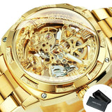 BEST GIFTS Luxury Mens Transparent Skeleton Mechanical Automatic Engraving Relogio Masculino Watch - The Jewellery Supermarket