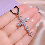 Simple Silver Colour Cross AAA+ Cubic Zirconia Diamonds Pendant light luxury niche design with clavicle chain - The Jewellery Supermarket