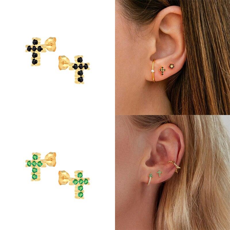Luxury 925 Sterling Silver Stud Earring For Women and Girls - Colorful Fashion Cross Earrings  - The Jewellery Supermarket