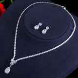 Fashion AAA+ Cubic Zirconia Diamonds Water Drop Pendant Necklace and Earrings Wedding Jewellery Sets - The Jewellery Supermarket