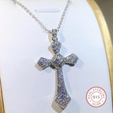 BEST GIFTS S925 Silver Luxury Big Cross AAA+ Cubic Zirconia Diamonds Pendant Necklace For Women