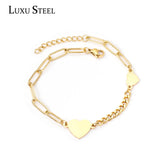 Stainless Steel Love Cuban Pendant Chain Charming Bracelets -  Gold Colour Heart Bracelets Bangles for Women
