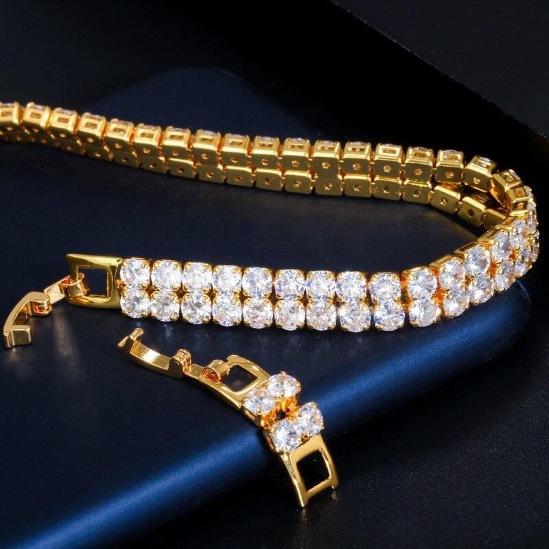 STUNNING Yellow Gold Color 2 Row Round AAA+ Cubic Zircon Simulated Diamonds Tennis Bracelets - The Jewellery Supermarket