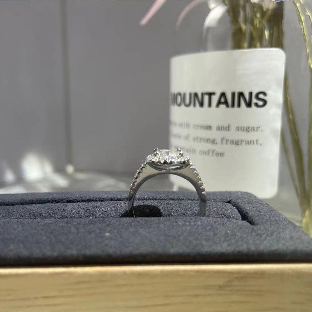 Brilliant Halo 1 CT Round Cut High Quality Moissanite Diamonds Rings With Side Stone - Fine Jewellery - The Jewellery Supermarket