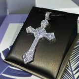 925 Silver Classic Cross Micro-Inlaid AAA+ Zircon Sweater Chain Pendant Necklace - Religious Jewellery - The Jewellery Supermarket