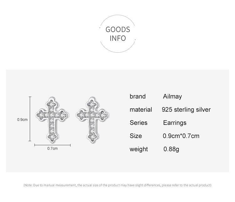 Authentic Silver Simple Shiny AAA+ Zircon Mini Cute Cross Stud Earring for Women - Fashion Christian Fine Jewellery - The Jewellery Supermarket