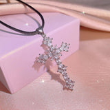Simple Silver Colour Cross AAA+ Cubic Zirconia Diamonds Pendant light luxury niche design with clavicle chain - The Jewellery Supermarket