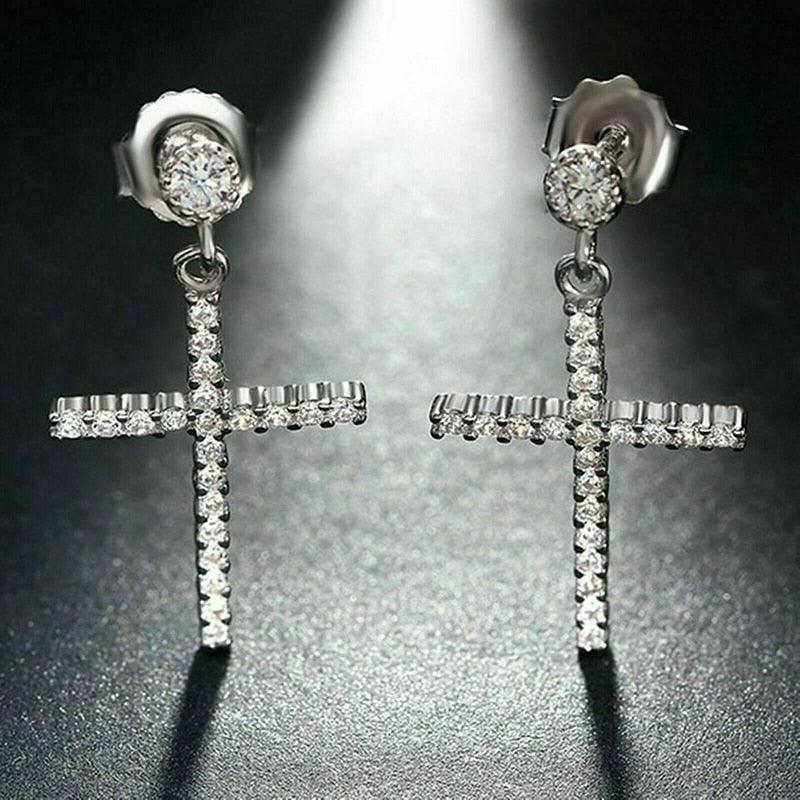Exquisite Moon Shiny Zircon Faux Pearl Inlaid Dangle Earrings