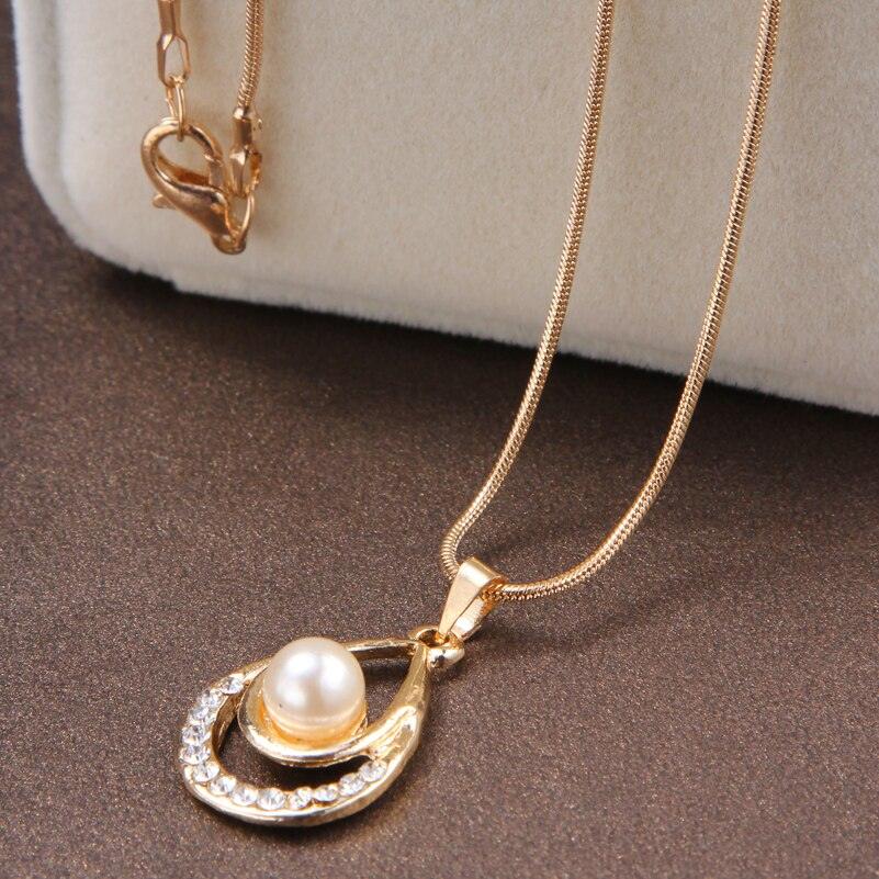 Simulated Pearl Water Drop Earrings Pendant Necklace Set in Gold Color Crystal Jewellery Set , Elegant Jewellery - The Jewellery Supermarket