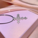 Silver Colour New AAA+ Cubic Zirconia Diamonds Fashion Temperament leaf-shaped Cross Pendant Necklace  - The Jewellery Supermarket