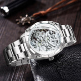 BEST GIFTS Luxury Mens Transparent Skeleton Mechanical Automatic Engraving Relogio Masculino Watch - The Jewellery Supermarket