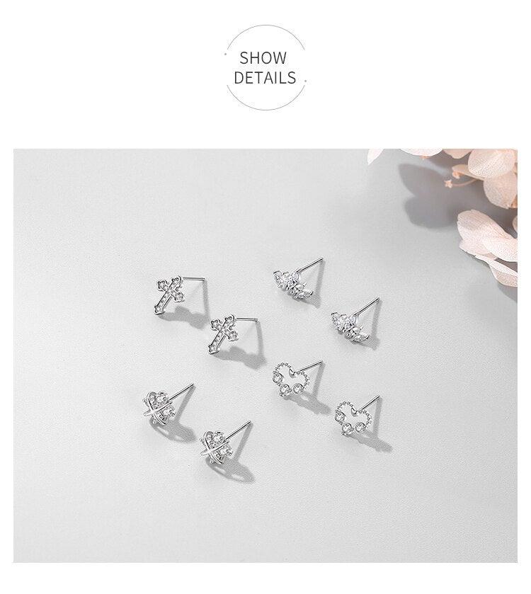 Authentic Silver Simple Shiny AAA+ Zircon Mini Cute Cross Stud Earring for Women - Fashion Christian Fine Jewellery - The Jewellery Supermarket
