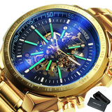 NEW - Luxury Men Gold Skeleton Luminous Military Automatic Mechanical Waterproof Watch - The Jewellery Supermarket