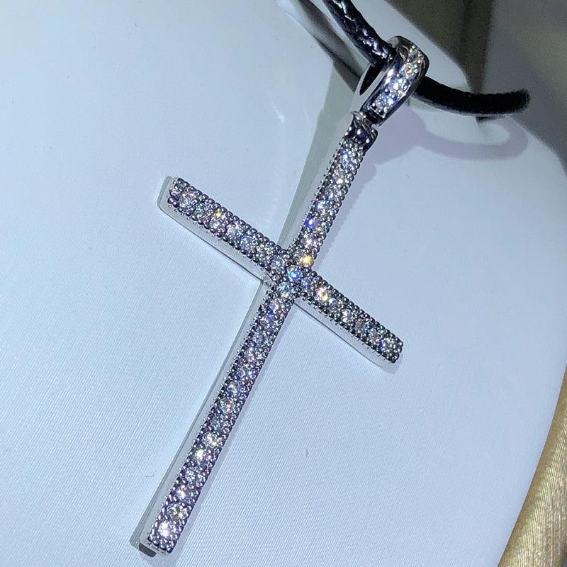 NEW White AAA+ Cubic Zirconia Diamonds Glittering Cross 925 Sterling Silver Cross Necklace Pendant - The Jewellery Supermarket