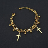 Lovely Ladies Charm Gold colour Fashion Stainless Steel Cross Layered Wrist Bracelet - Religious Jewellery - The Jewellery Supermarket