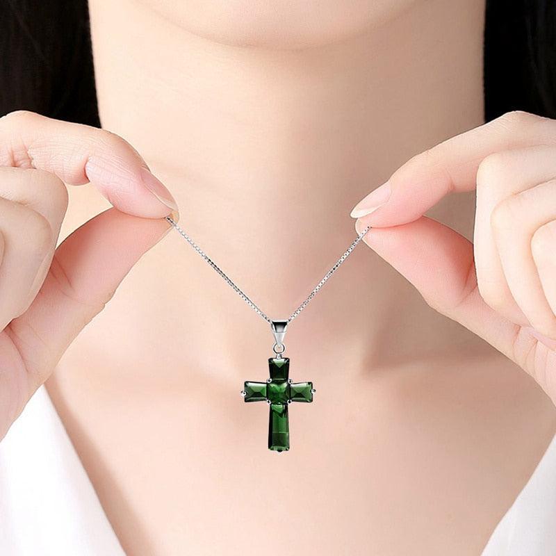 Classic Cross Design Pendant Necklaces for Women - AAA Cz White or Emerald Fashion Crucifix Religious Jewellery - The Jewellery Supermarket