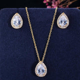 NEW Tear Drop Design Simple Fashion Pear Cut AAA+ Cubic Zirconia Diamonds Necklace Earrings Jewellery Sets - The Jewellery Supermarket