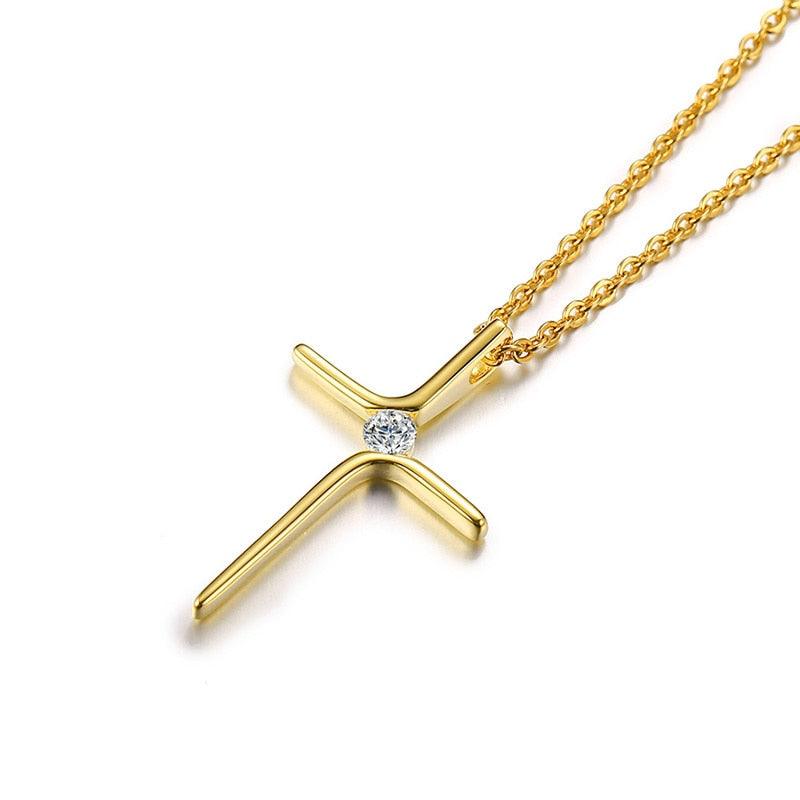 NEW Stainless Steel Charm AAA Cubic Zircon Crystals Cross Pendant Necklace - Dainty Christian Jewellery - The Jewellery Supermarket