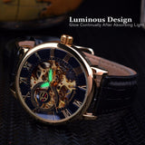Luxury Brand 3d Logo Design Hollow Engraving Black Gold Skeleton Watches - The Jewellery Supermarket