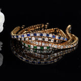 Exclusive Yellow Gold Color Square Cut Fashion AAA+ Cubic Zirconia Diamonds Tennis Bracelets - The Jewellery Supermarket