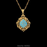 NEW 18K Gold Color Charming Blue Islamic Pendant Necklace Jewelry For Women and Men