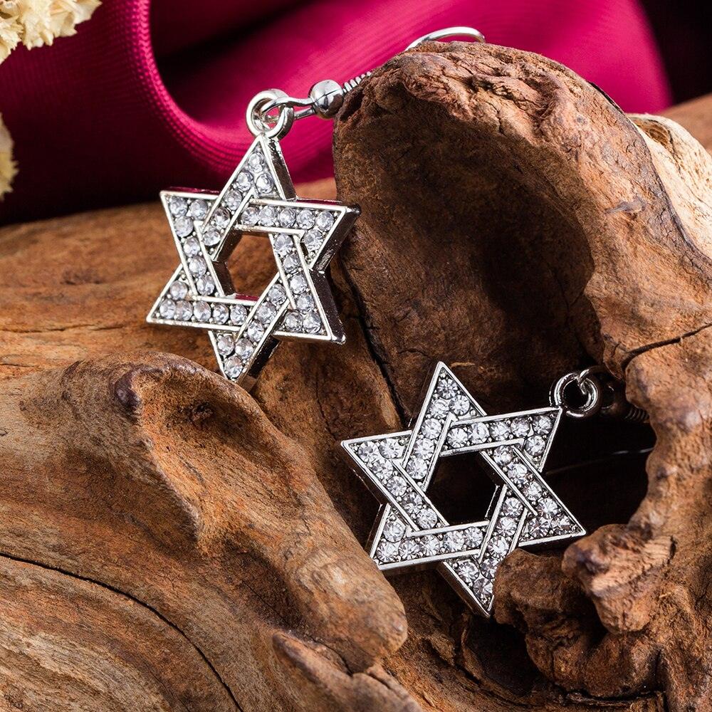 NEW Crystal Paved Star of David Vintage Jewish Jewelry Silver Plated Dangle Earrings - The Jewellery Supermarket