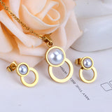 New Design Stainless Steel Round Imitation Pearl Earrings and Necklace Sets - Ideal Gifts - The Jewellery Supermarket