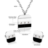 NEW DESIGN Stainless Steel Square Shell Inlay Zirconia Crystal Pendant Necklace Earrings Jewellery Set - The Jewellery Supermarket