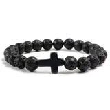 Trendy Jesus Cross Charm Various 8mm Beads Beaded Bracelets Bangles for Women - Religious Jewellery