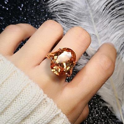 Lovely Champagne Colour Oval Shape AAA+ Cubic Zirconia Luxury Fashion Ring - The Jewellery Supermarket
