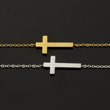Crucifix Jesus Christian Horizontal Sideways Cross Charm Bracelets for Women - Stainless Steel Religious Jewellery - The Jewellery Supermarket
