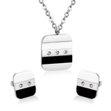 NEW DESIGN Stainless Steel Square Shell Inlay Zirconia Crystal Pendant Necklace Earrings Jewellery Set - The Jewellery Supermarket