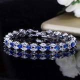 DAZZLING Trendy Royal Big Marquise Blue AAA+ Cubic Zirconia Simulated Diamonds Silver Color Tennis Bracelet