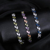 DELIGHTFUL Trendy  AAA+ Cubic Zirconia Simulated Diamonds Silver Color Leaf Charming Bracelets