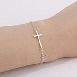 Crucifix Jesus Christian Horizontal Sideways Cross Charm Bracelets for Women - Stainless Steel Religious Jewellery - The Jewellery Supermarket