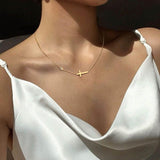Delicate Petite Sideway Cross CZ Crystal Stainless Steel Thin Chain Link Necklace Pendants  - Christian Jewellery