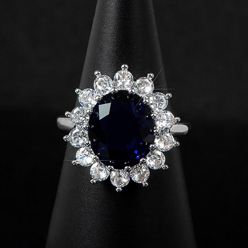 Elegant Fashionable Sunflower Design Oval Lab Sapphire Gemstone Ring - The Jewellery Supermarket
