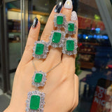NEW ARRIVAL - Vintage Style Lab Emerald Gemstone Women's Luxury Fine Jewelry Set  Female Gift