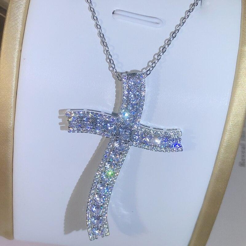 Luxury 925 Silver Cross Pendant With AAA+ Zircon Diamonds Long Religious Statement Necklace - The Jewellery Supermarket