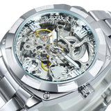 BEST GIFTS Luxury Mens Transparent Skeleton Mechanical Automatic Engraving Relogio Masculino Watch