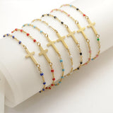 New Fashion Link Cable Chain Cross Golden Enamel Stainless Steel Beads Bracelets - Religious Jewellery