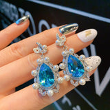 NEW - Luxury Pearl Lab Aquamarine Charming Fine Jewelry Sets - The Jewellery Supermarket