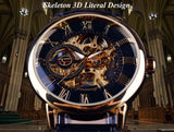 Luxury Brand 3d Logo Design Hollow Engraving Black Gold Skeleton Watches - The Jewellery Supermarket
