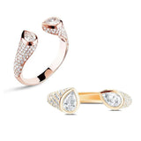 NEW Open Rose Gold Color Micro Pave White Tear Drop AAA+ Cubic Zirconia Diamonds Rings