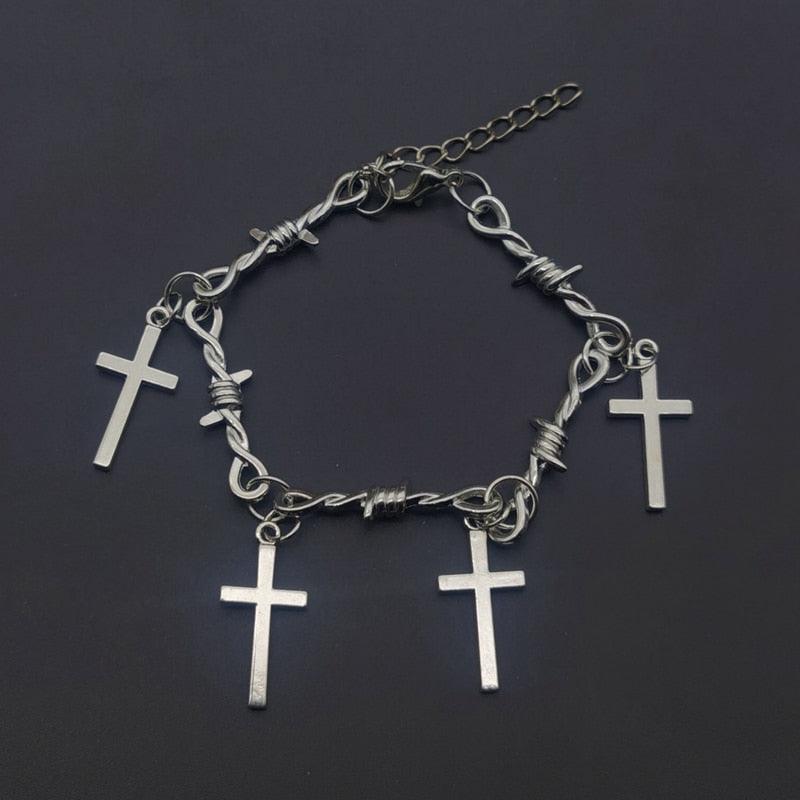 Small Wire Brambles Iron Unisex Cross Bracelet for Women - Barbed Wire Little Thorns Christian Bracelet - The Jewellery Supermarket