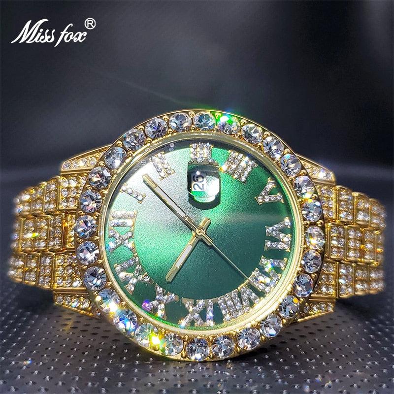18KGP Watch with Various Colours - Big Dial Simulated Diamonds Bezel Luxury Brand Hip Hop Trend Quartz Watches - The Jewellery Supermarket