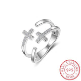 Charming Trendy Cross  Silver 925 Religious Adjustable Rings For Women - Christian Jewellery - The Jewellery Supermarket