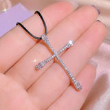 Gorgeous Silver AAA+ Cubic Zirconia Diamonds Cross Men and Women Religious Necklace