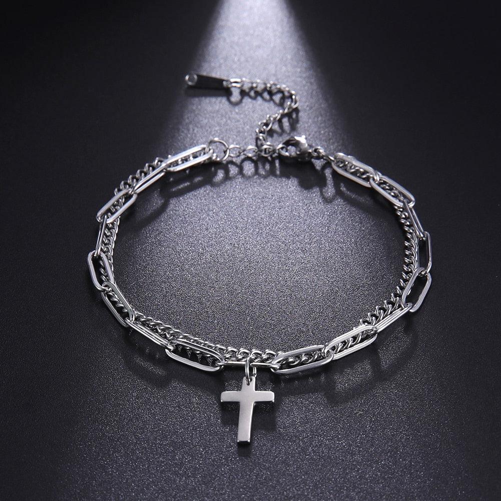Original Cross Charm Double Layers Bracelets - Stainless Steel Gold Color Religious Christian Jewelry - The Jewellery Supermarket
