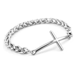 Link Braided Stainless Steel New Cross Charm Wheat Design Religious Mens Bracelets Bangles